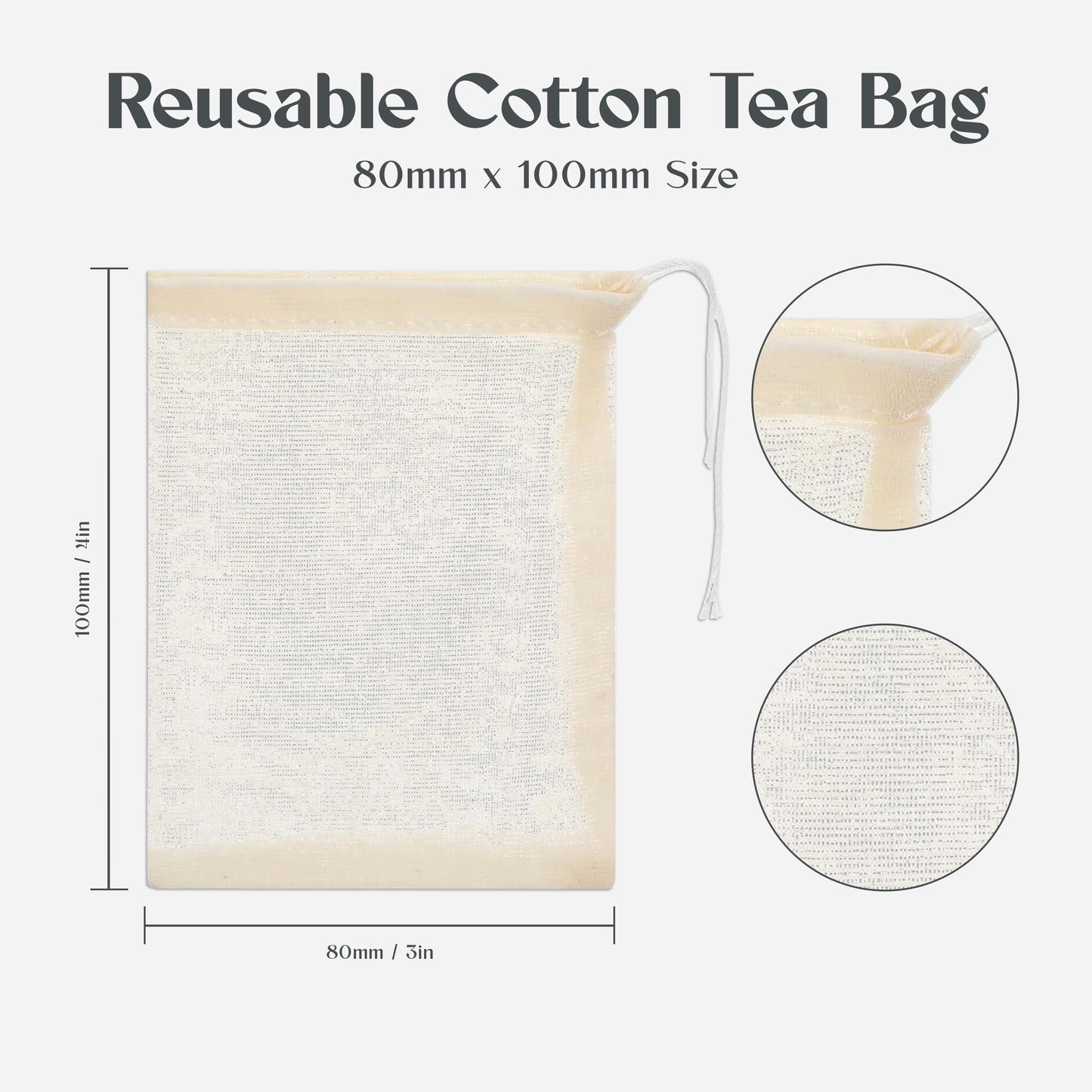Reusable Cotton Tea Bag Pack Of 5 Pieces 4"x3" Size